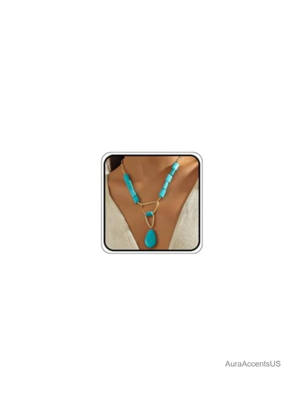 Chunky Turquoise Gold Layered Western Statement Necklace Women Boho